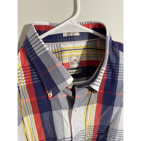 Peter Millar Mens Size Large Plaid Weekender Finish Short Sleeve Shirt - Picture 2 of 8
